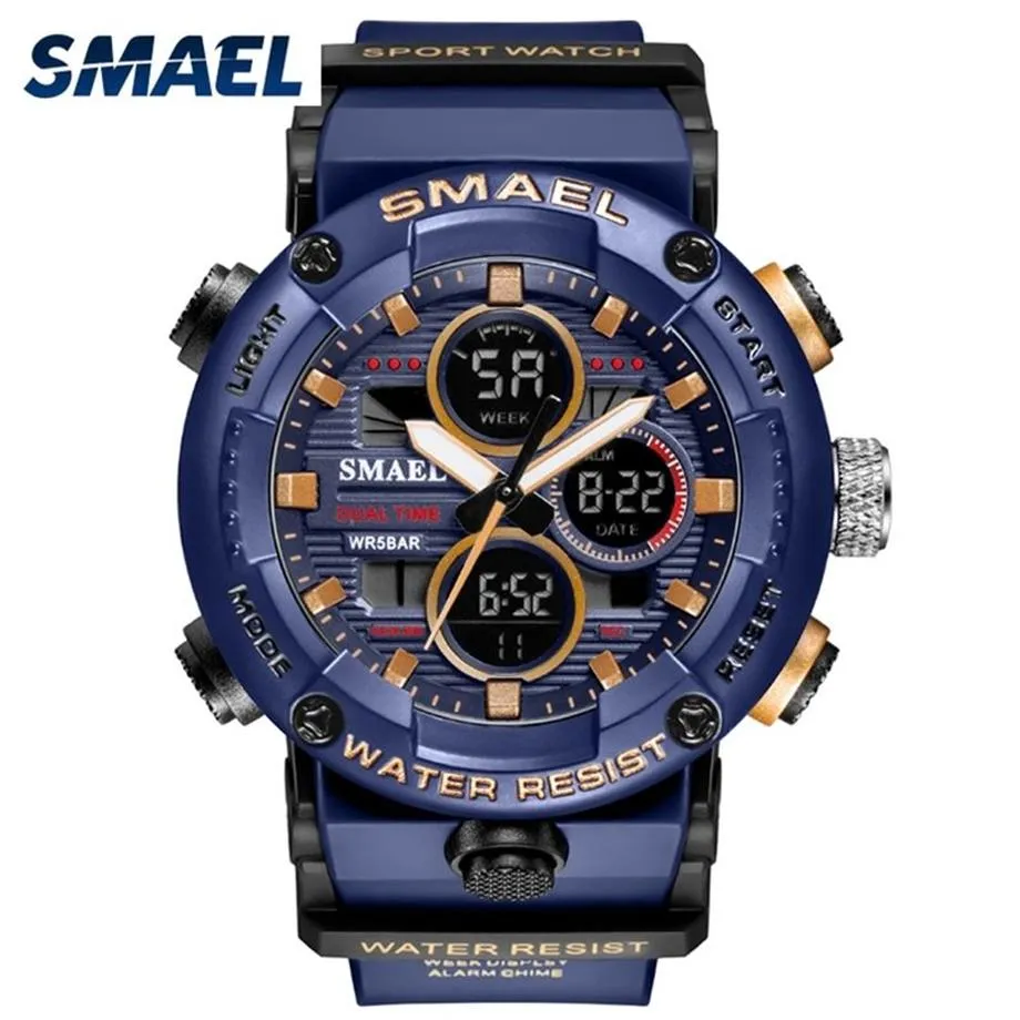 SMAEL Sport montre hommes LED étanche montres numériques chronomètre grand cadran horloge pour homme 8038 relogio masculino Quartz 220329260m
