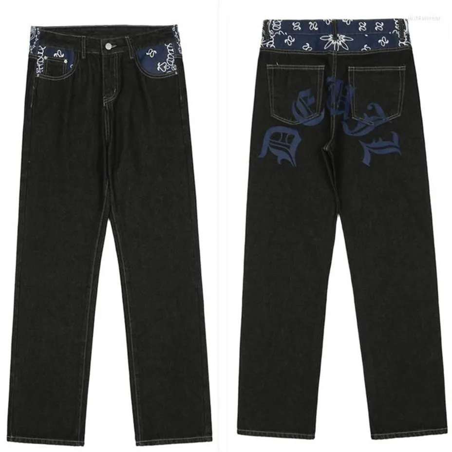 Jean Baggy droit imprimé Punk pour hommes, pantalon Harajuku imprimé surdimensionné, Streetwear Y2k noir Trendyol Hip Hop Man243f