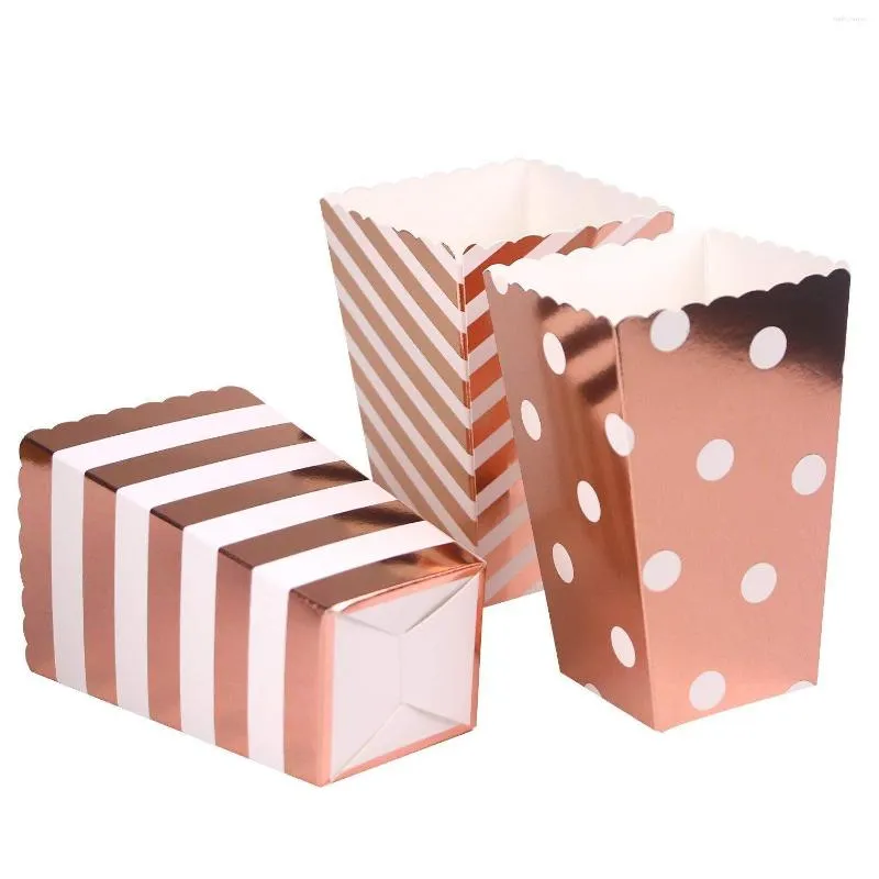 Gift Wrap 12Pcs Rose Gold Foil Popcorn Treat Paper Box For Christmas Wedding Decoration Party Favor Candy Birthday Tableware