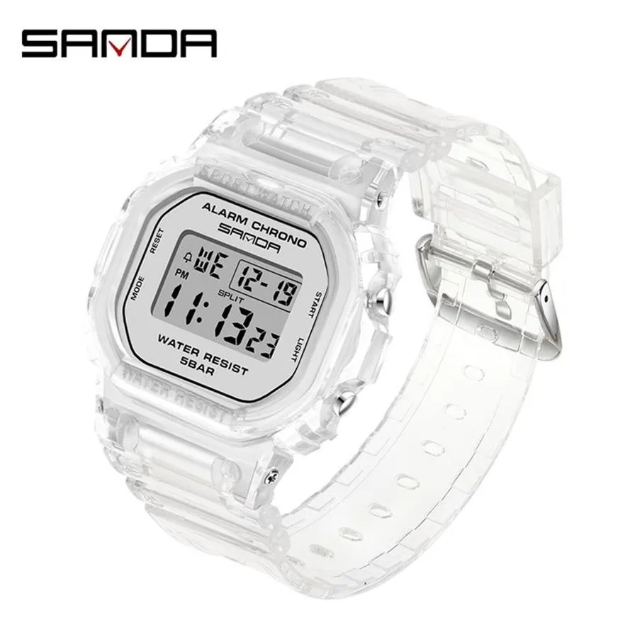 SANDA модные спортивные женские прозрачные ремешки светодиодные цифровые часы женские электронные часы Reloj Mujer Relogio Feminino 2009 201217245y