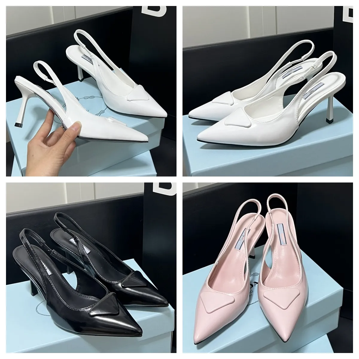 P scarpe eleganti con tacco slingback in pelle bianco rosa nero scarpe da sposa per banchetti sul posto di lavoro