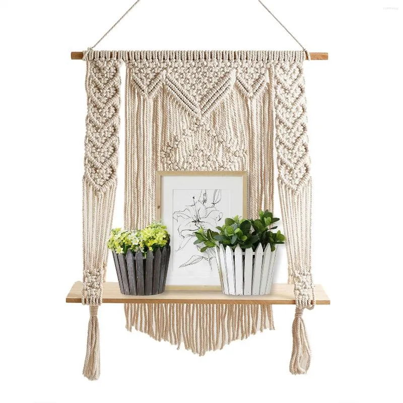 Wandtapijten Macrame Plank Boho Geweven Houten Tapijt Kwastje Muur Zwevende Ophangingen Art Organizer Hanger Home Decor