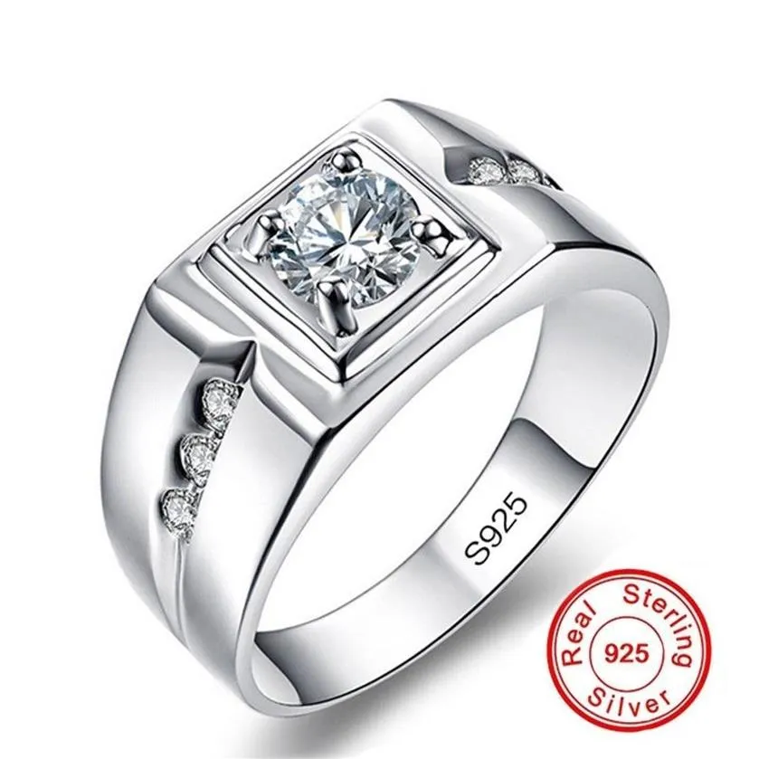 Bagues de fiançailles classiques en argent Sterling 100% 925, 6mm, 1ct, CZ, pour hommes amoureux, anneaux de mariage, diamant platine simulé, taille 7-309W