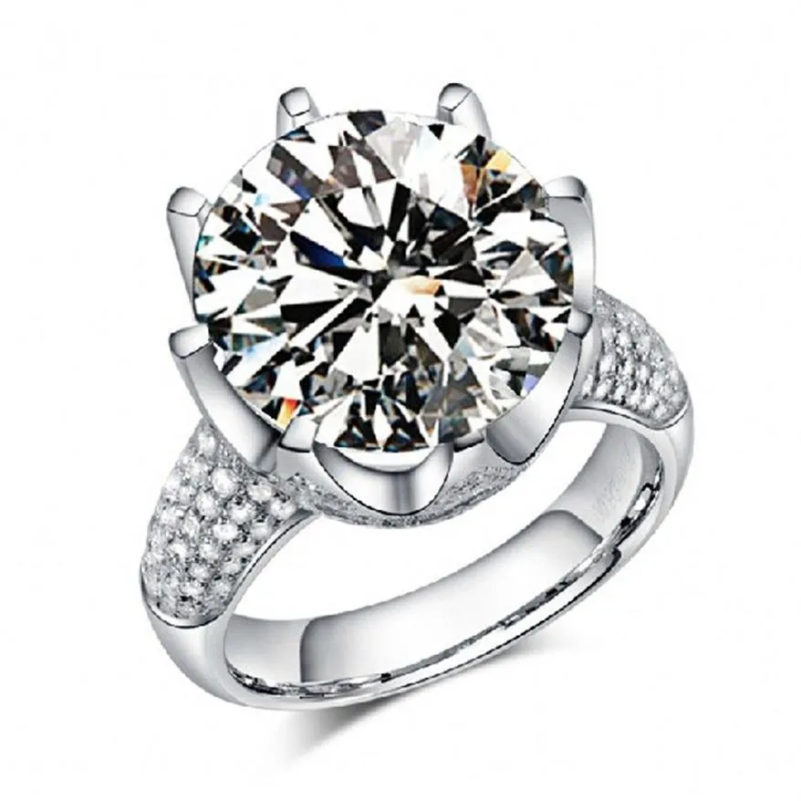 Sieraden Dames Solitaire Ronde Cut Grote 8ct Topaas Diamonique Gesimuleerde Diamant 925 Sterling Zilveren Bruiloft Bruidsband Ring Cadeau Siz224N