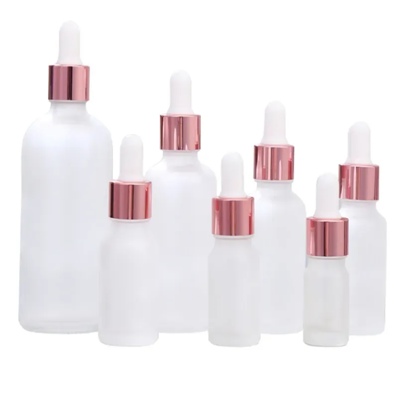 5ml 10ml 20ml 30ml 15ml Glass Dropper Bottle  Oil 50ml Frost White Dropper Bottles Glass with Pink Dropper Cap