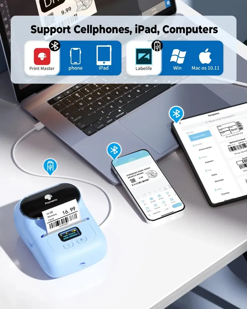 Etiquette M110 Label Maker, Mini Étiqueteuse Bluetooth avec 3 Papiers  Thermiques, Prix Machine à Code-Barres Utilisation en Entreprise, Maison,  Bureau