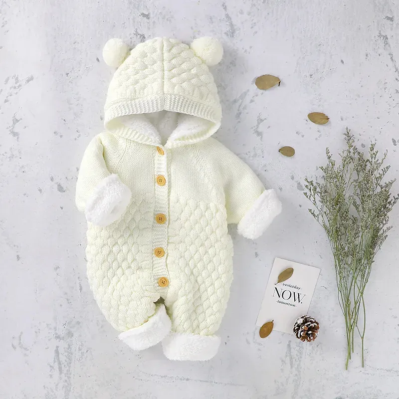 Rompertjes Baby rompertjes Lange mouw Winter Warm Gebreid Baby Kinderen Jongens Meisjes Jumpsuits Peuter Truien Outfits Herfst Kinderkleding 231005