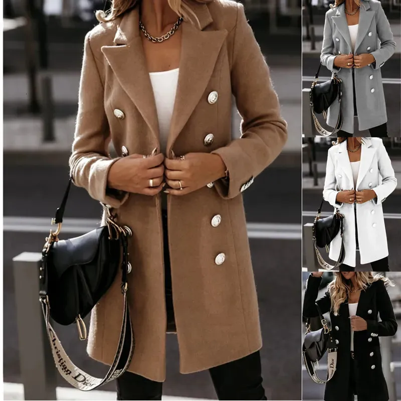 Wool Blends Women Women Coat Autumn Winter Longsleeved ROUR CARLER DOUBLESTED BRUNETTE Overcoat Solidne płaszcze modowe 230928