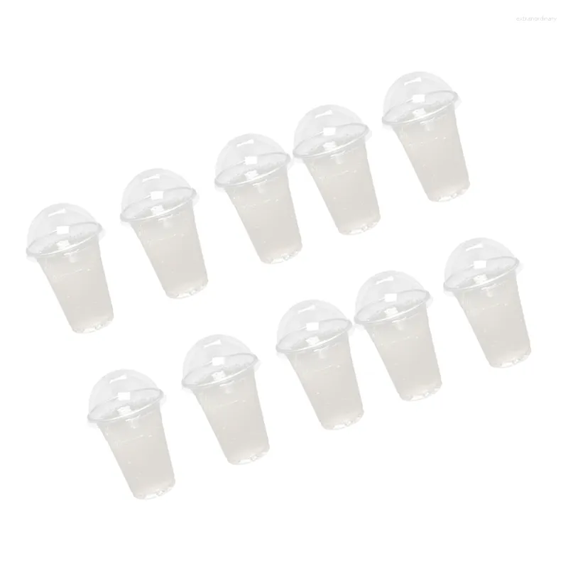 Disposable Cups Straws 100 Pcs Clear Drinking Glasses Milk Tea Juice Plastic Iced Coffee Mug Dome Lids With