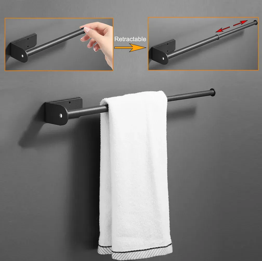 Towel Racks Retractable Towel Rack Bathroom Hand Towels Holder Bar Cloth Dryer Kitchen Accessories Aluminum Towel Ring Organizer Shelf 230927