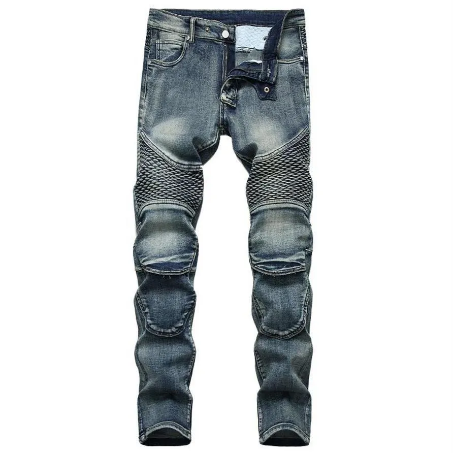 Herr jeans man denim designer moto cykel rak motorcykel för hösten vårpunk rock streetwear ridning knäskydd byxor289c