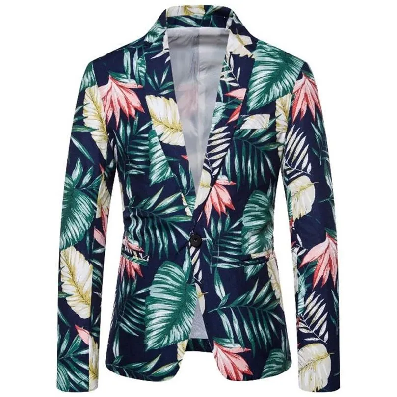 Swobodna kurtka marynarska 2021 Design Hawaiian Print Style Series Flower Series Modna moda z pojedynczych piersi męskich garnitury Blazers