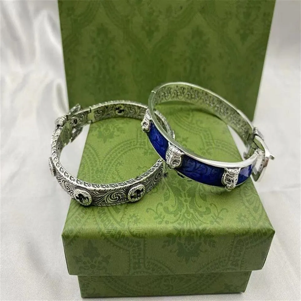 Design italiano prata tailandesa 925 alívio cabeça de tigre azul esmalte pulseira letras de alta qualidade moda masculina e feminina bra298o