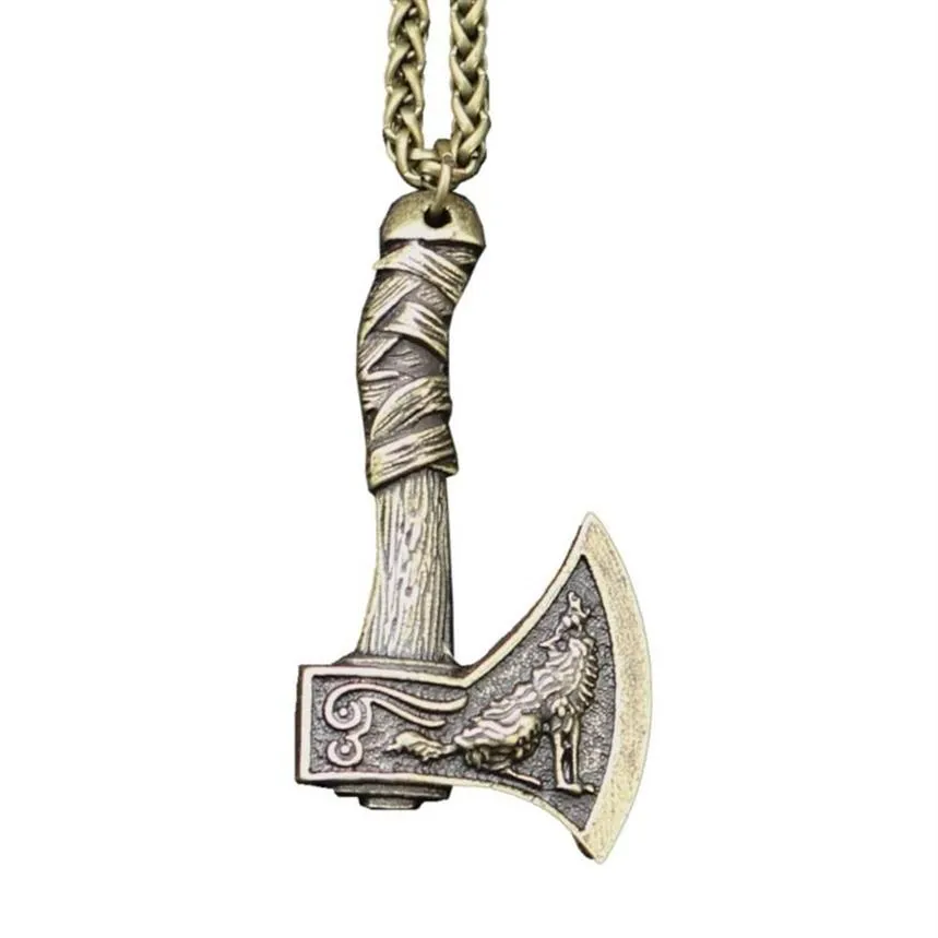 Pendant Necklaces Viking Wolf Raven Axe Necklace Alloy Chain Jewelry Gifts For Men2578