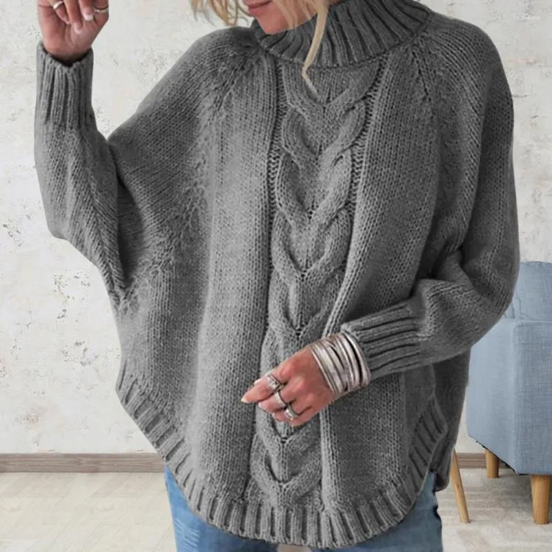 Kadın Sweaters Sonbahar Yarım Yaka Şık Kıyafet Lady Batwing Sleeve Sweater Jumpers Şeker Renk Gevşek Twisted Tulun