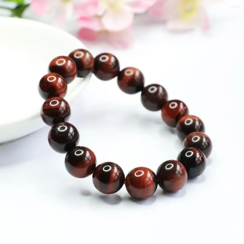 Strand 8 10 12mm rond naturel rouge œil de tigre pierre Bracelet main chaîne perles claires Courage élastique fabrication de bijoux conception cadeaux pour hommes