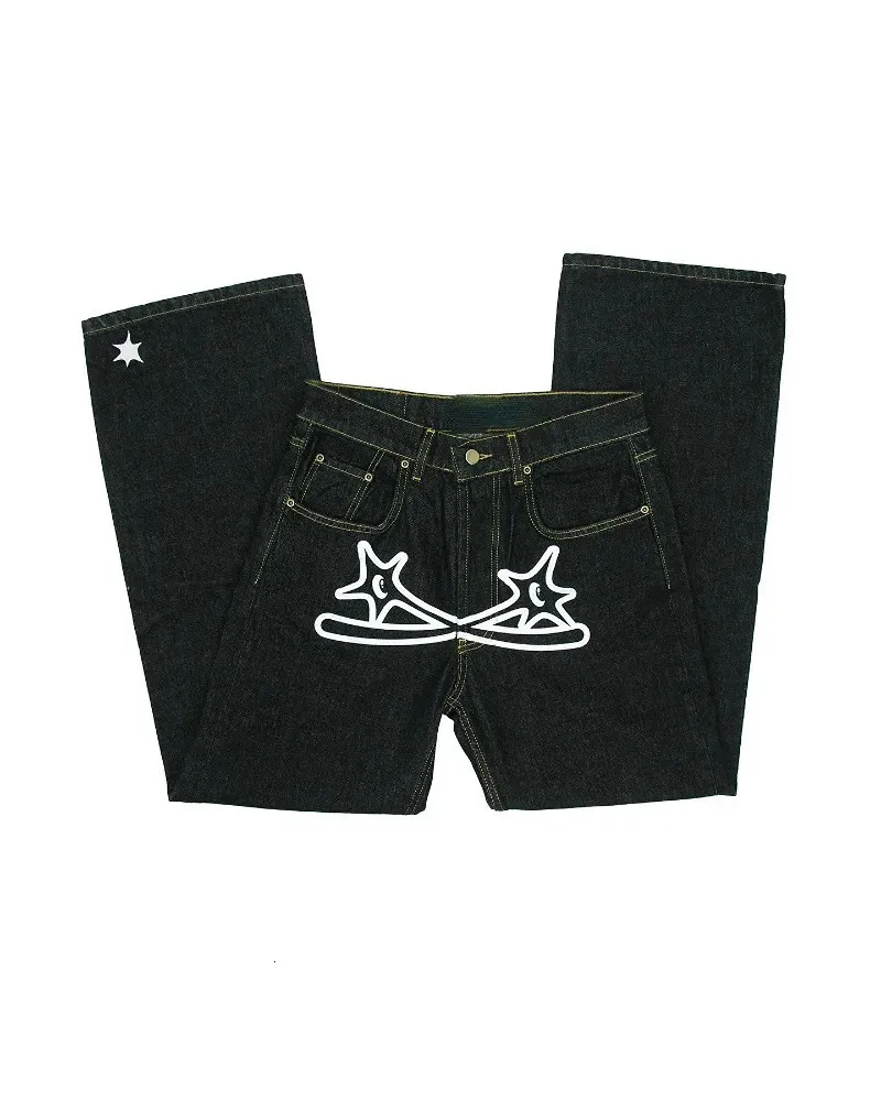 Men s jeans ins trendiga brevstjärna tryck y2k jeans amerikansk hiphop hög midja lös skikt rak dragkedja mode byxor trend 231005