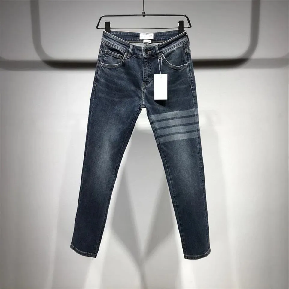 Jean pour hommes, nouveau imprimé européen, classique, rayé à quatre barres, pantalon Slim, pantalon en Denim, 216w