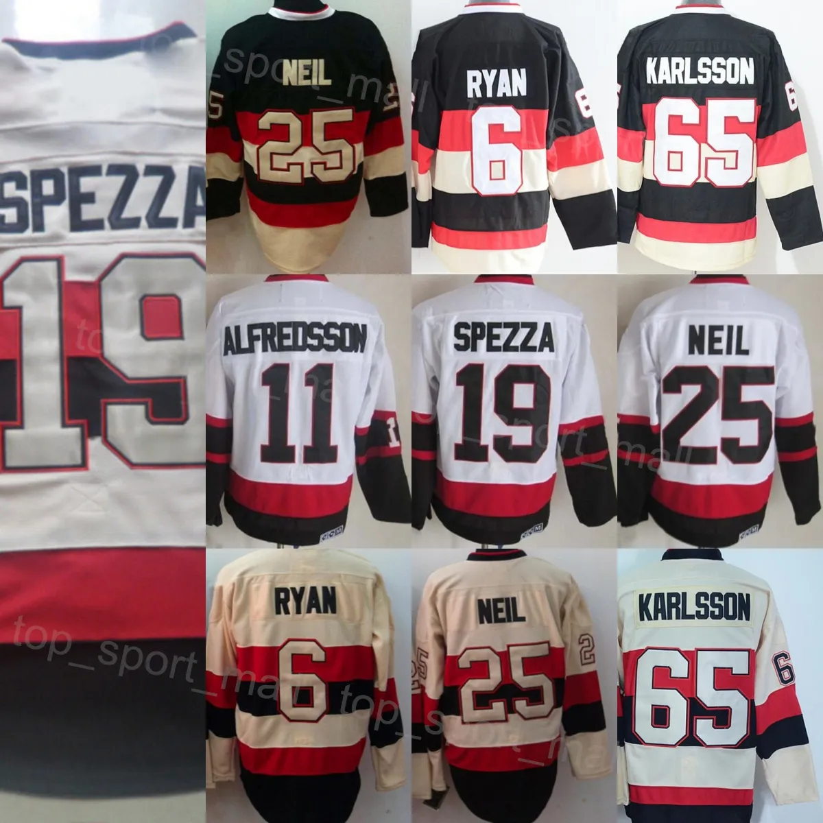 Men Retro Hockey 25 Chris Neil Jersey Vintage Classic 11 Daniel Alfredsson 6 Bobby Ryan 65 Erik Karlsson 19 Jason Spezza All Stitching Black White Beige Team Color From 17 94 DHgate
