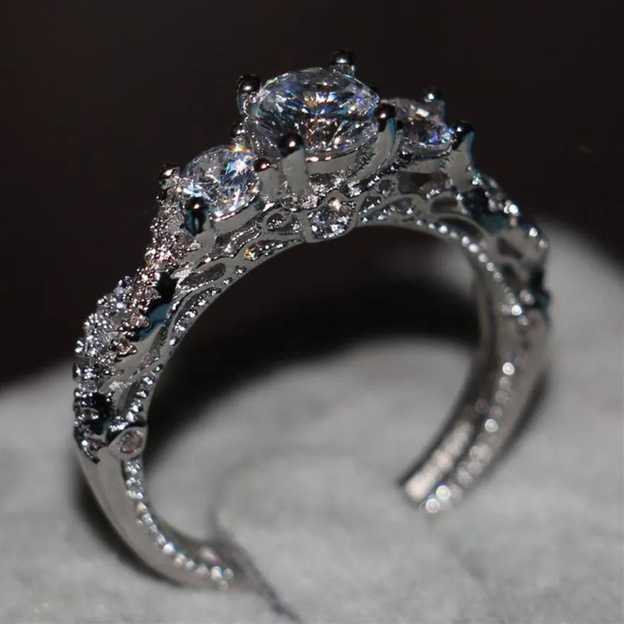 Choucong Jewelry Three-Ston Arygior Diamond Ring 925 SRERLL SREBRE SREBRNE WESPAMNE WEDLIDA PRZEDSILNĄ RING257O