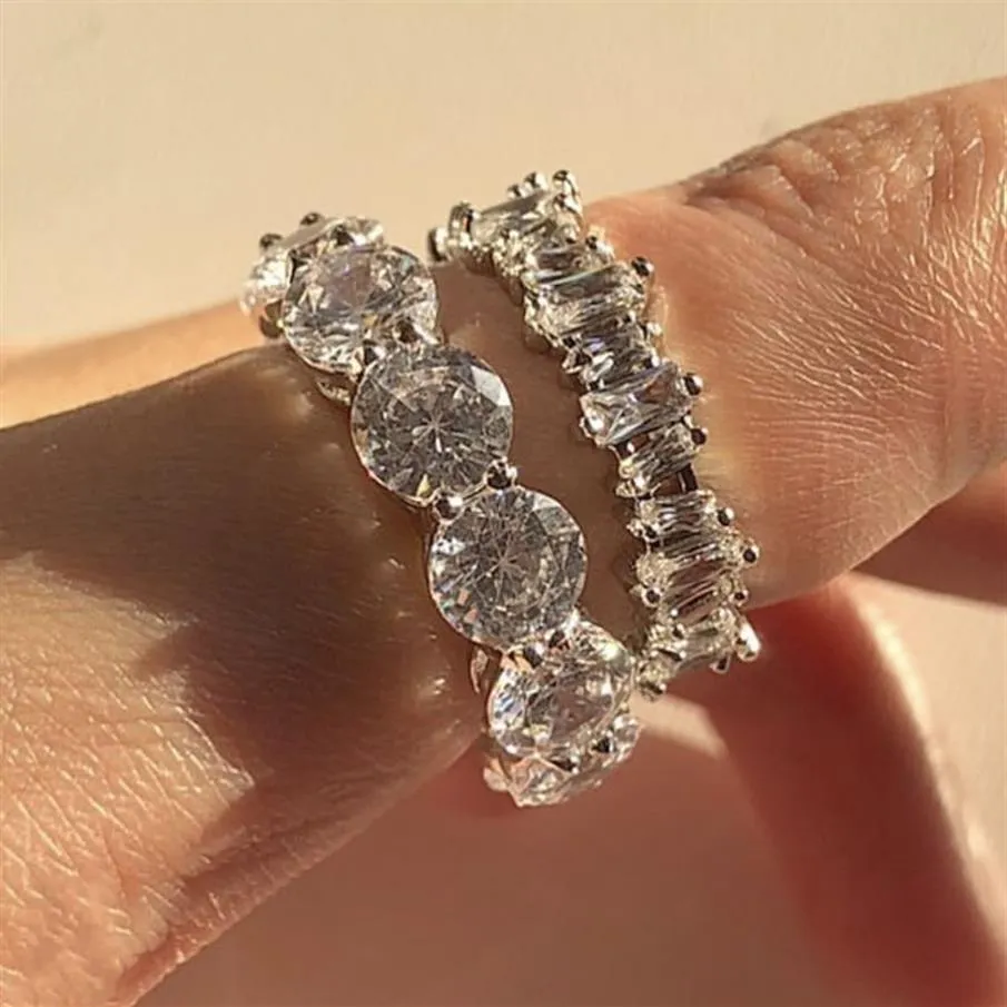 BANDS RINGS finger 925 SILVER PAVE SETTING FULL DIAMOND ETERNITY ENGAGEMENT WEDDING Ring SET Fine JEWELRY Whole Size 5-12263p