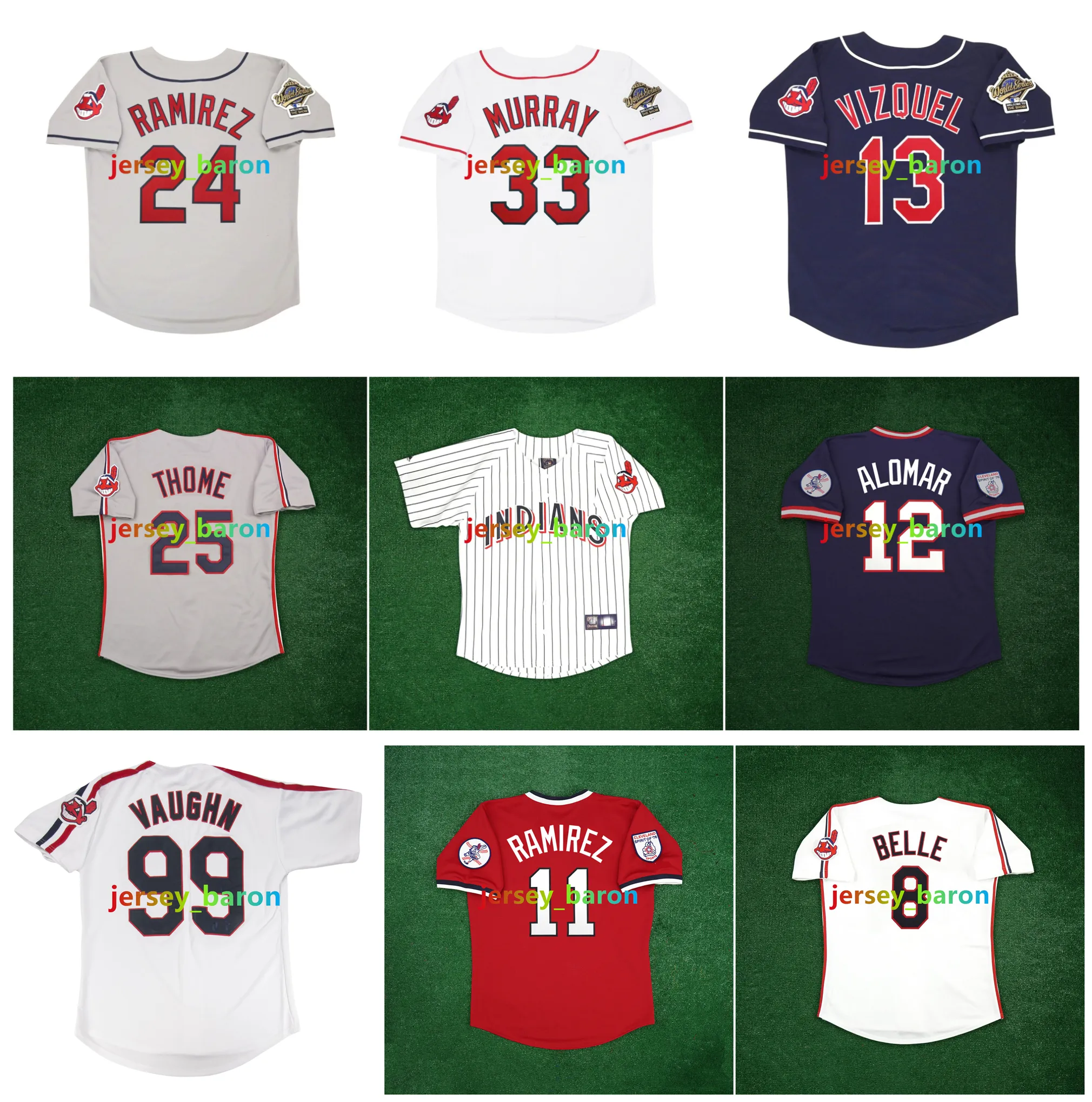 Ricky Vaughn Jose Manny Ramirez World Series Indians Baseball Jersey Jim Thome Kenny Lofton Omar Vizquel Albert Belle Mays Hayes Pedro Cerrano ROGER DORN Size