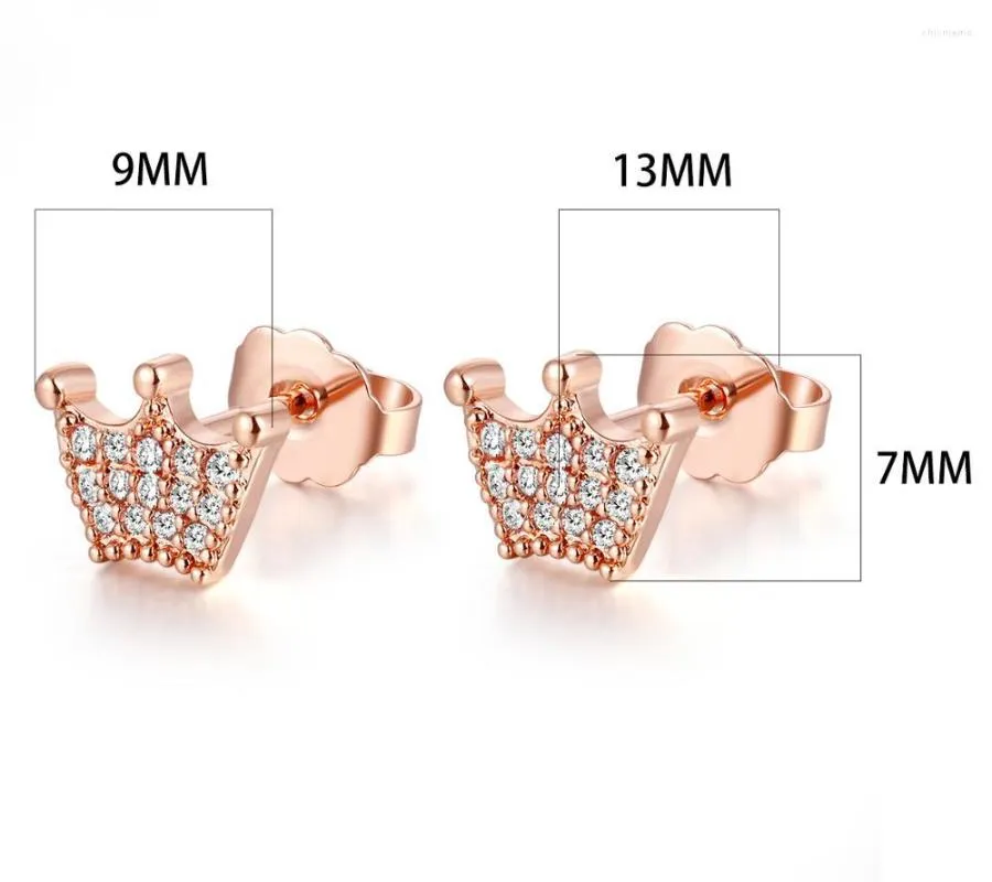 Stud Earrings Rose Gold Jewelry Pink Enchanted Crowns With Clear CZ For Woman Fashion Make Up Party Gift