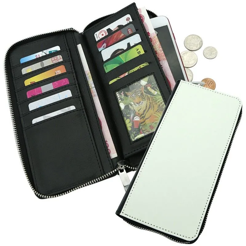Sublimation Wallet Full zipper Purse storage bags Blank PU material Wallets 3 sizes