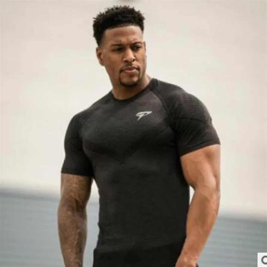 Hommes Courir Serré Court T-shirt Compression À Séchage Rapide T-shirt Mâle Gym Fitness Bodybuilding Jogging Homme T-shirts Tops Marque Clothing296p