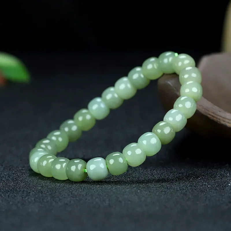 Natural Jade Qing Water Material Old Type Pärlor Handsträng Rundkärl Utsökta elegansarmband Handring av fina juveler