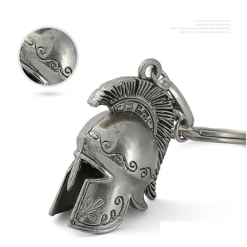 Hooks Rails Spartan Roman Helmet Warrior Greek Gladiator Alloy Keychain Jewelry Charm Keyring Party Birthday Present For Men Fashion Otzgh