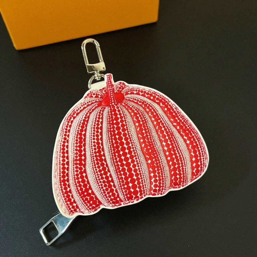 Porte-clés porte-clés classique porte-monnaie citrouille porte-carte porte-clés sac suspendu pendentif en cuir de vachette porte-monnaie identique à Yayoi Kusama o1NR #