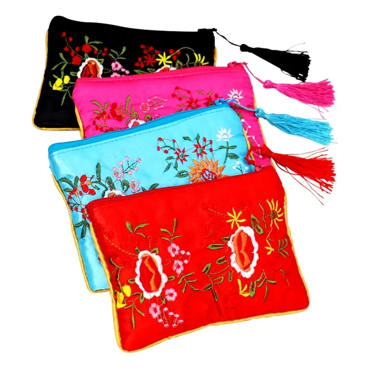 Pochette en tissu brodé à fermeture éclair pour lunettes de soleil, étui souple pour femmes, sacs de rangement pour lunettes de soleil, porte-monnaie à pompon, 10 pièces/lot