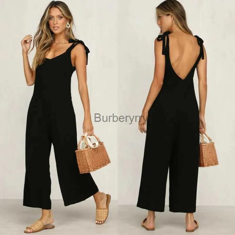 Women's Jumpsuits Rompers Rompers 2020 Summer new Women Casual Loose Linen Cotton Jumpsuit Sleeveless Backless Playsuit Trousers OverallsL231005