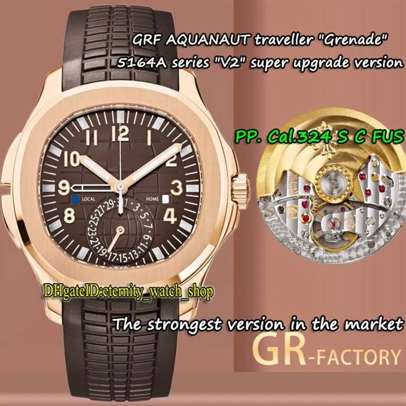 V2 Neue Version mit 18-karätigem Roségoldgehäuse GRF AQUANAUT Dual Time Zone Cal 324 S C FUS Automatik 5164 Herrenuhr mit braunem Zifferblatt 5164R-001 Sport242u