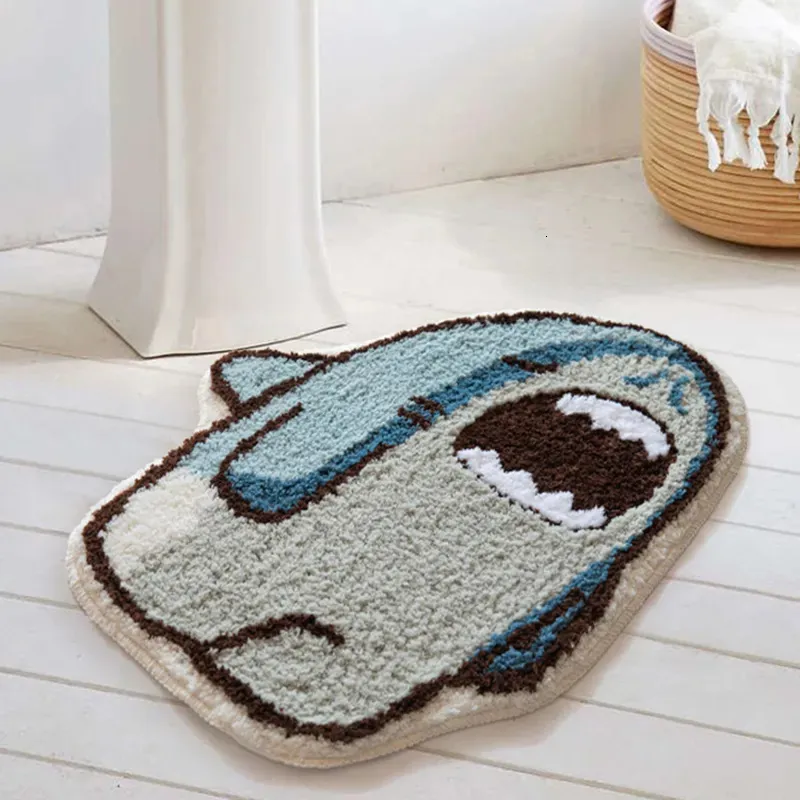 Bath Mats Fluffy Tired Shark Bathroom Mat Carpet Area Rug Tufted Bathmat Floor Tub Side Absorbent Anti Slip Pad Doormat Home Decor 230928