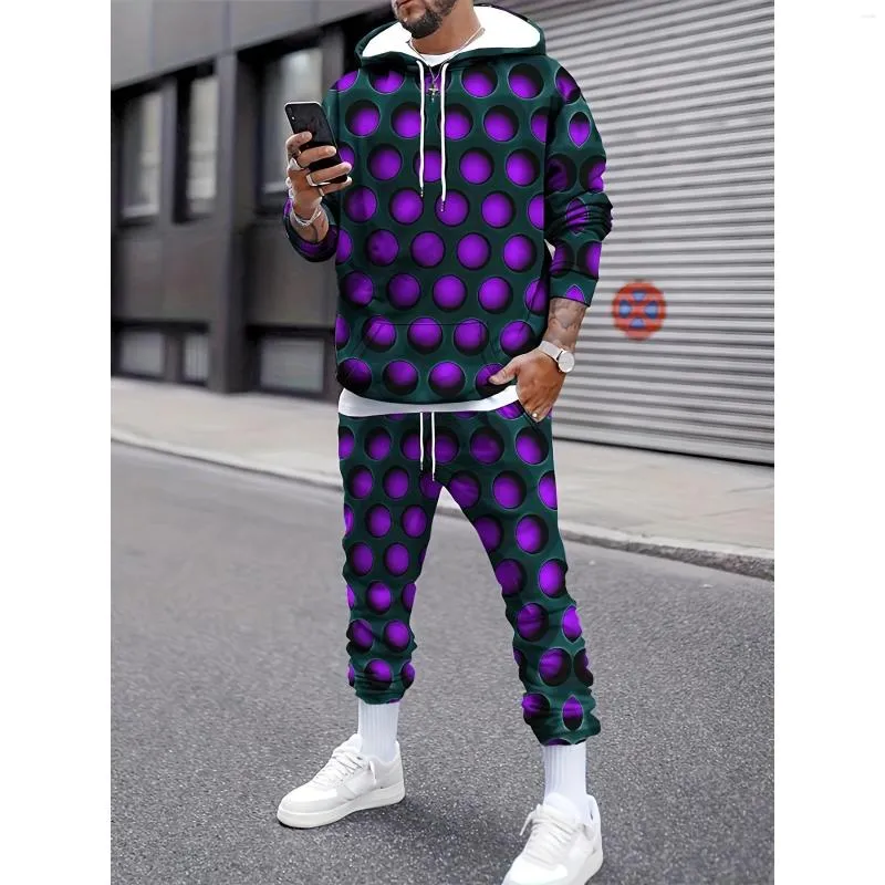 Fatos masculinos roxo caverna hoodie 2 peça terno conjuntos de treino casual pulôver calças moletom sportwear masculino streetweart roupas