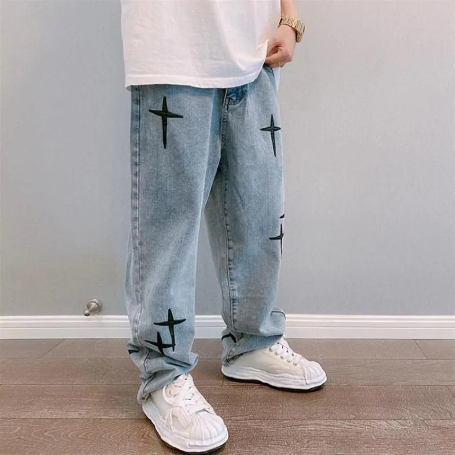 Męskie dżinsy męskie emo harajuku streetwear alt kobiety Hip Hop szerokie nogi workowate dżinsowe spodnie graffiti niskie spodnie Y2K C200D