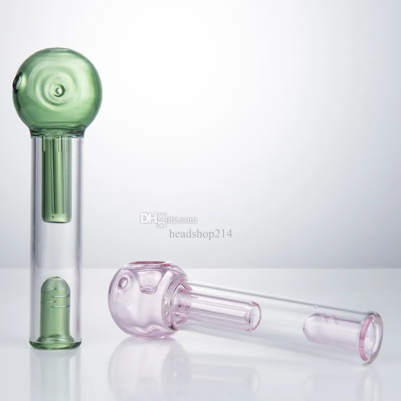 Headshop214 Y125 DAB 장비 흡연 파이프 약 6.1 인치 녹색 분홍색 담배 인라인 물 Perc OD 48mm 스푼 유리 파이프 사이드 에어 홀