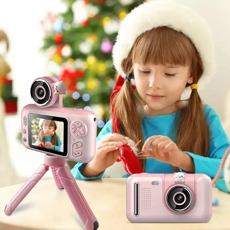 Câmeras de brinquedo Crianças Câmera Gravador de Vídeo Brinquedos 2.4 Polegadas Ips HD Tela Frontal e Traseira Câmera Dupla Bonito Criança Mini Câmera Rosa Presente de Aniversário 230928