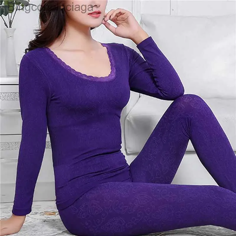 2022 Womens Lace V Neck Thermal Underwear Set Sexy Seamless