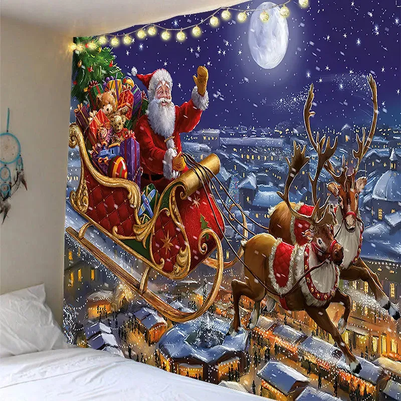 Tapissries Christmas Elk Tapestry Cartoon Ornament sovrum rum bakgrund vägg dekoration hängande år gåva 230928