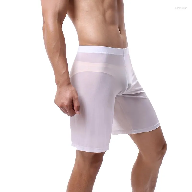 Homens sleepwear boxer homens roupa interior sexy malha sleep bottoms pijama longo perna cuecas calcinha transparente shorts boxershorts cintura baixa