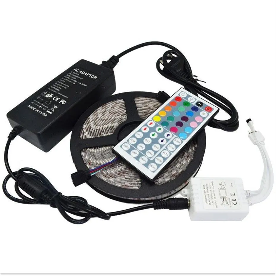 5M Led Strip 5050 SMD RGB Waterproof 300 LEDs Roll with 44 keys IR Remote with 12V 5A Power Adapter used directly299d