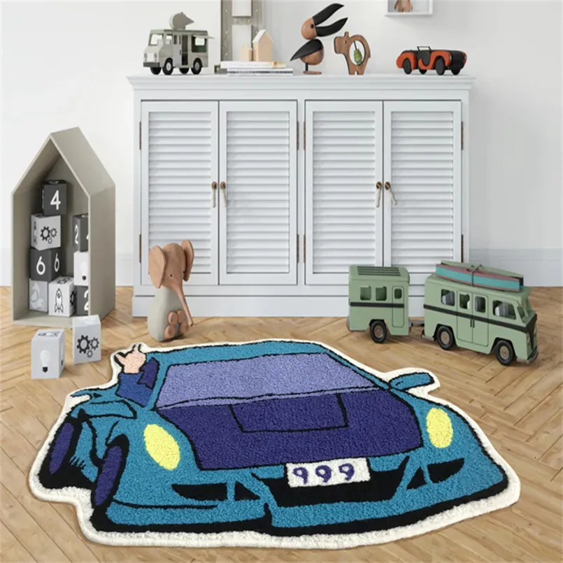 Tapis de bain Tapis de bain absorbant en forme de voiture de course, paillasson d'entrée de dessin animé, tapis touffeté doux, tapis de sol antidérapant, tapis de pieds de canapé 230928