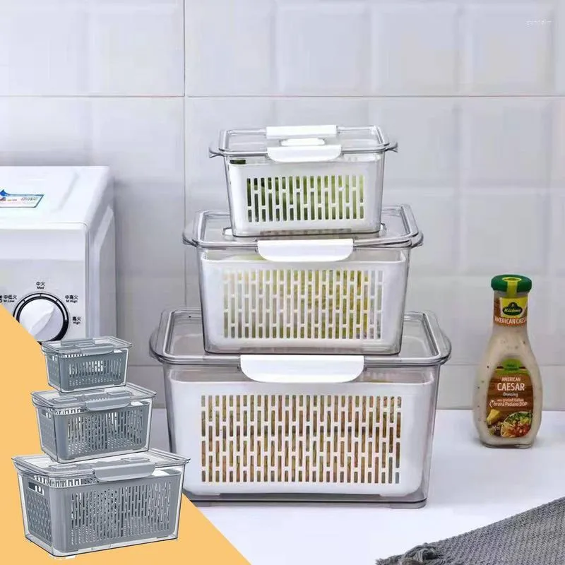 Depolama Şişeleri Sebze Keeper Conterers 3pcs Büyük kapasiteli gıda kutusu, çıkarılabilir kevgir kapağı ile sızıntı geçirmez meyveler için
