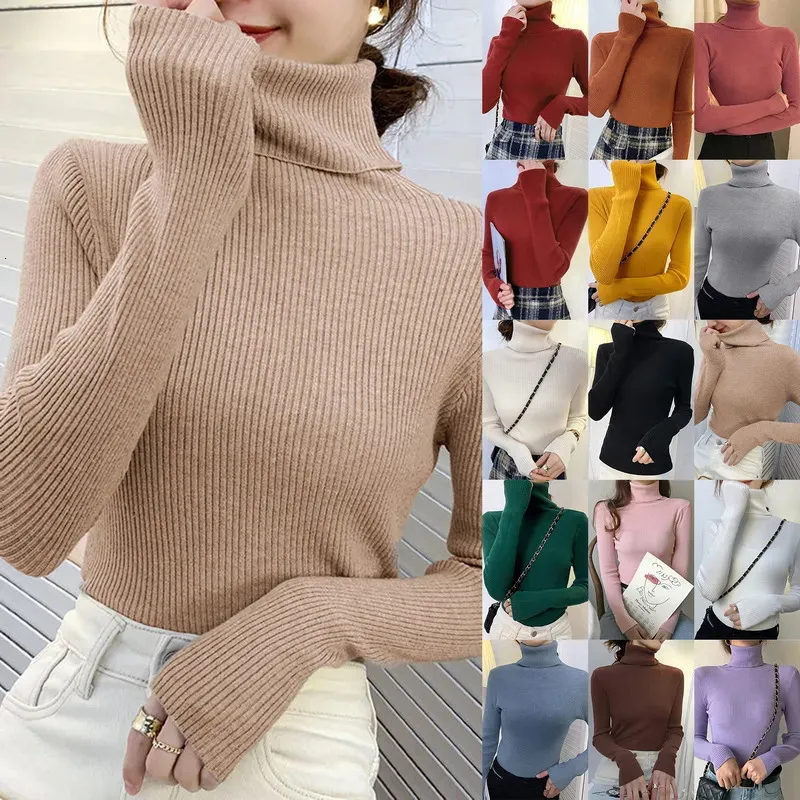 Damenpullover Strickpullover Pullover Langarm-Bottom-Shirt Schlanker Rollkragenpullover Herbst Winter Weiche Blusenpullover für Damen 231005