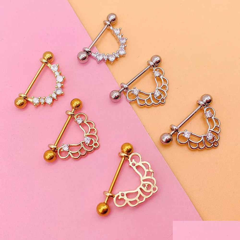 Nipple Rings 1Pc Titanium Barbell Nipple Piercing Inlaid Zircon Breast Rings For Women Sexy Body Jewelry Drop Delivery Dhyni