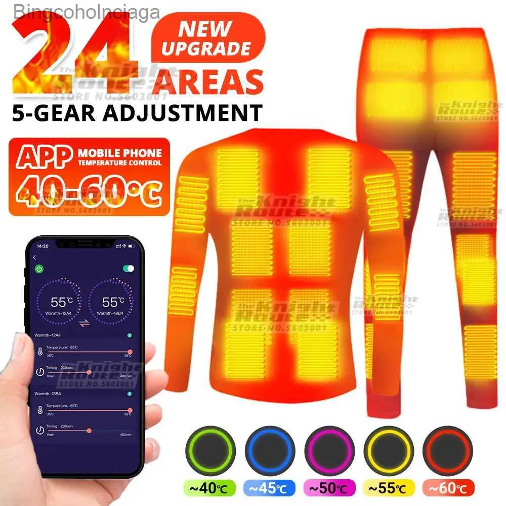 Sous-vêtements thermiques pour femmes 24 zones sous-vêtements chauffants d'hiver veste auto-chauffante thermique hommes femmes hauts pantalons veste de moto contrôle de téléphone portable APPL231005