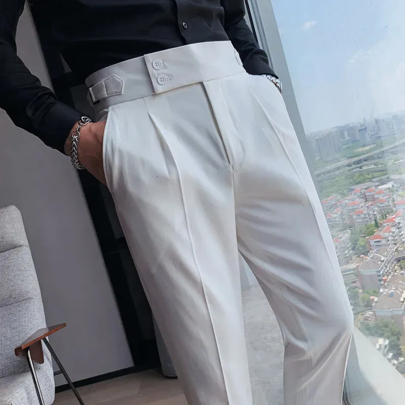 Pantalon De Costume Homme Coupe Ajustée - Formel Uni - Taille Haute - Confection Douce Et Confortable - Pour Bureau, Occasion - 2